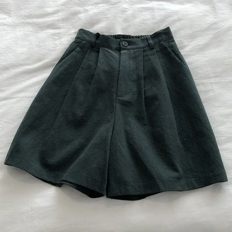 2025 Linen Wide Leg Shorts Japanese Style High Waist