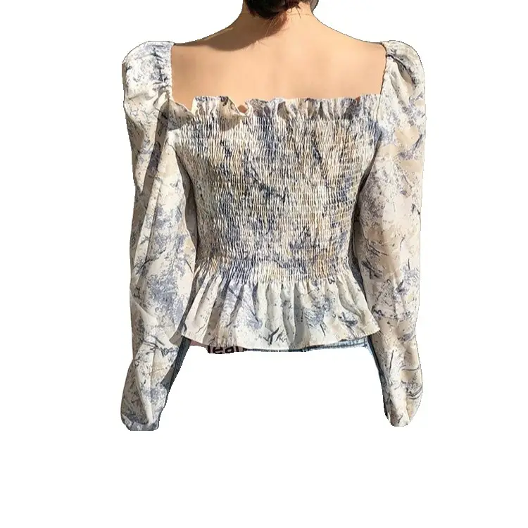 Foreign-style floral long sleeve blouse with collar