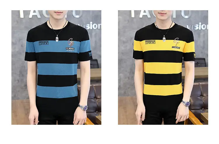 Men Knitted Striped T-Shirt Black Blue Loose Fit — feature 3