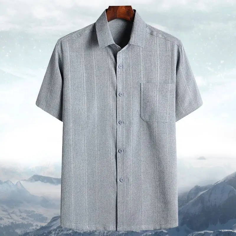 Men Blue Gray Striped Short Sleeve Shirt - Image 2