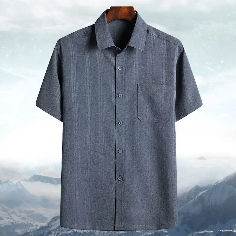 Men Blue Gray Striped Short Sleeve Shirt - Image 3