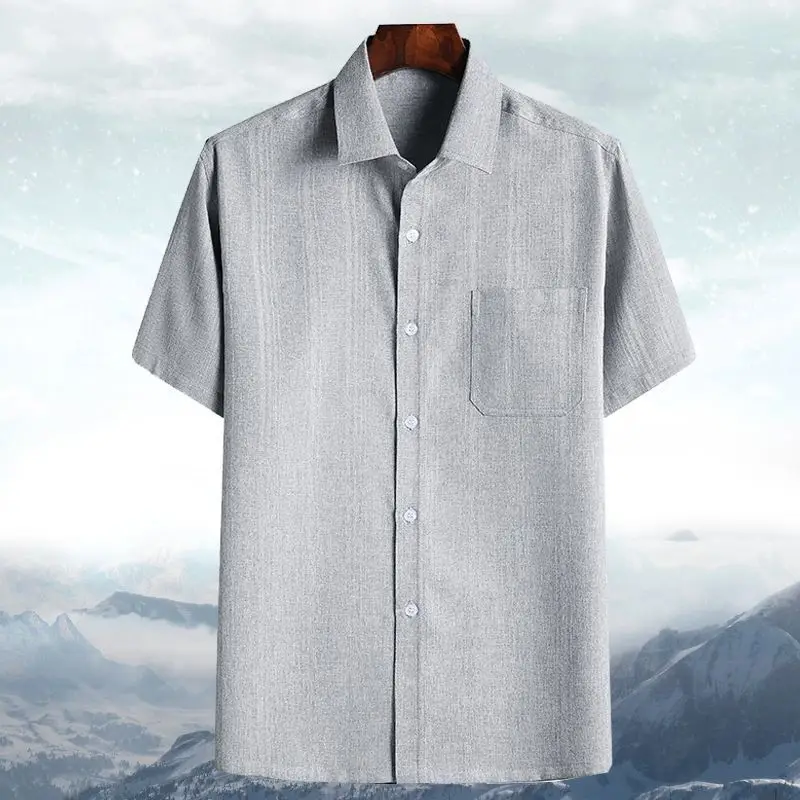 Men Blue Gray Striped Short Sleeve Shirt - Image 4
