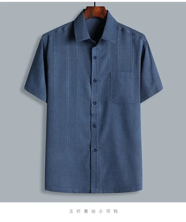 Men Blue Gray Striped Short Sleeve Shirt — feature 10