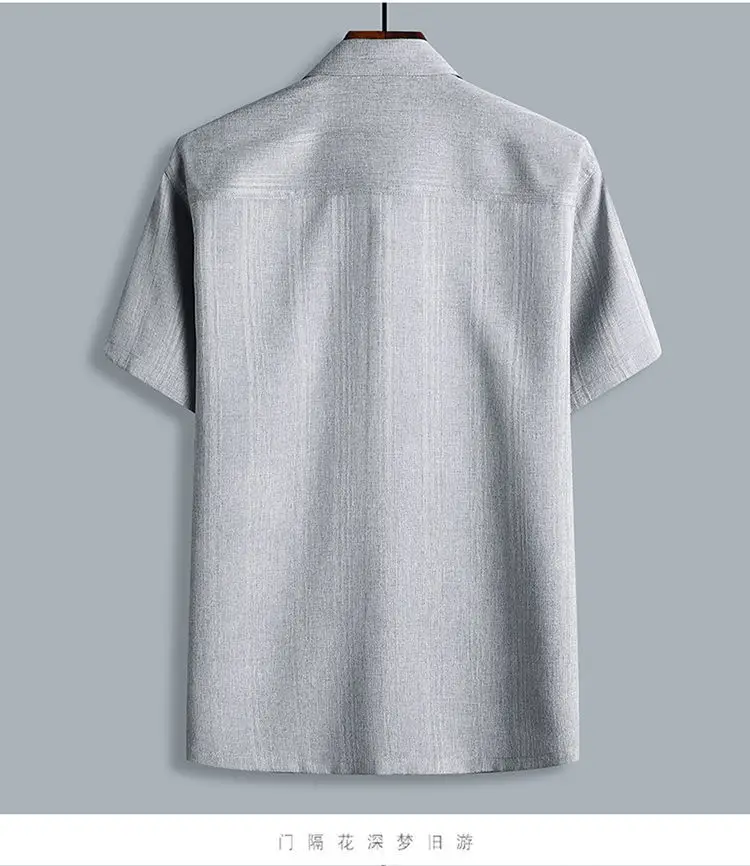 Men Blue Gray Striped Short Sleeve Shirt — feature 7