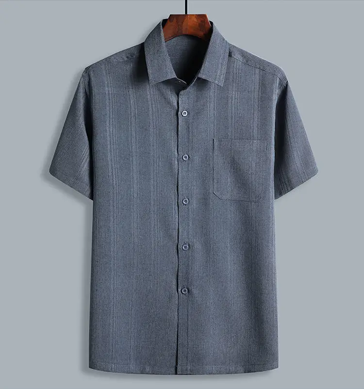 Men Blue Gray Striped Short Sleeve Shirt — feature 8