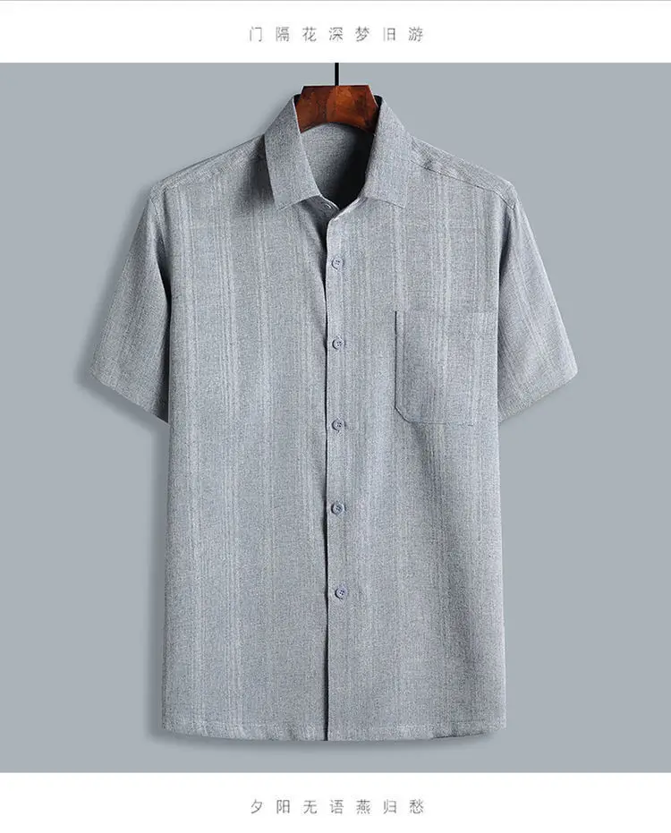 Men Blue Gray Striped Short Sleeve Shirt — feature 9