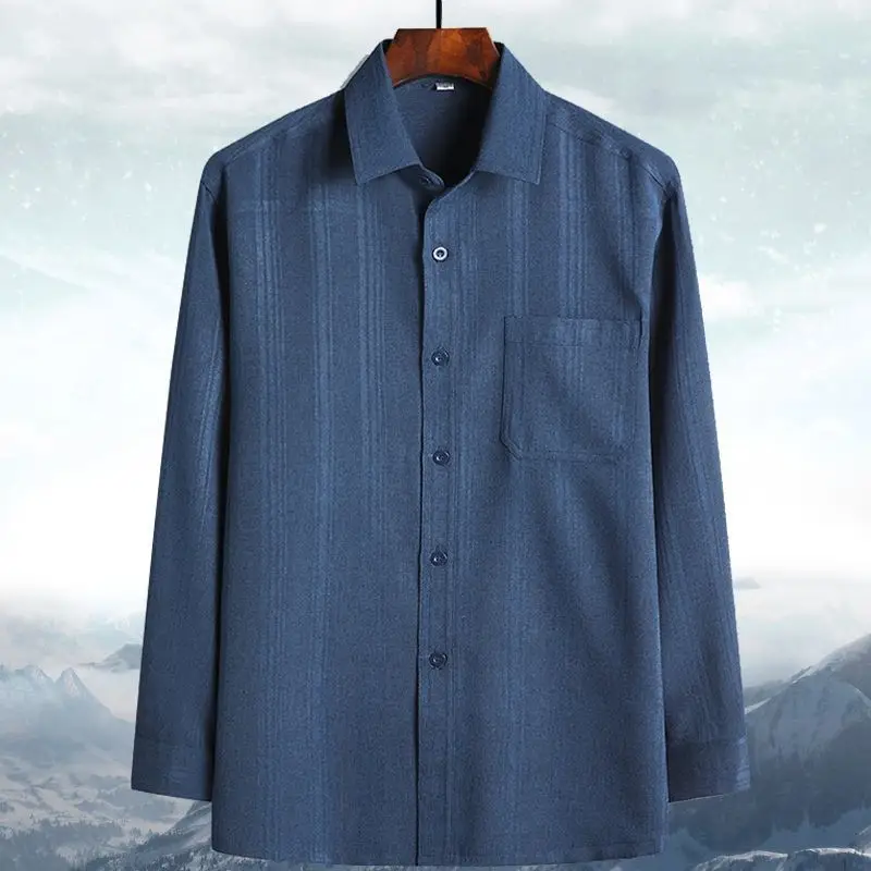 Men Blue Gray Striped Short Sleeve Shirt - Image 5