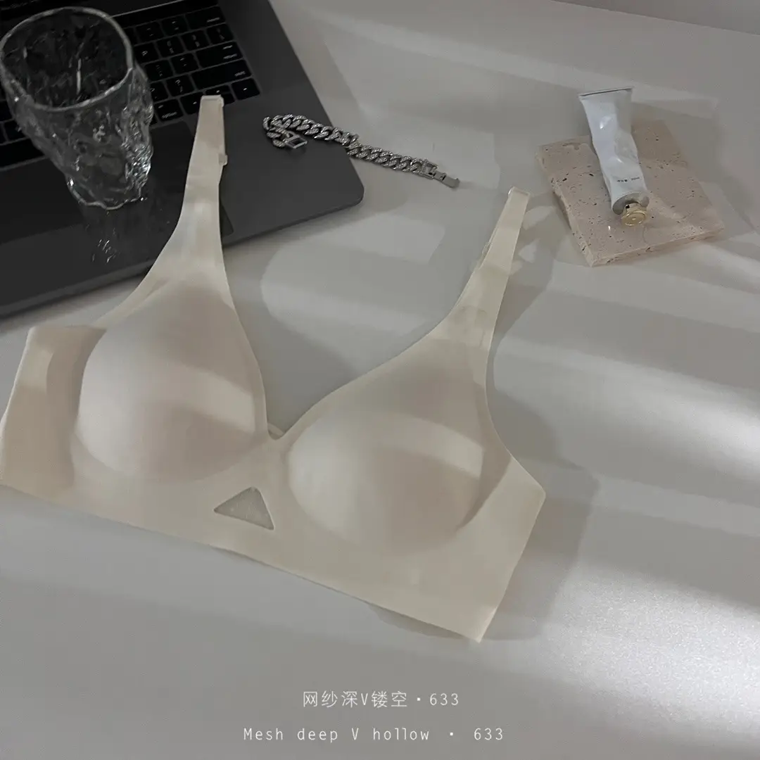 Soft Support Jelly Underwear Women's Mesh Deep V Hollow No Steel Ring Simple Seamless Push-up Lightweight Breathable Bra