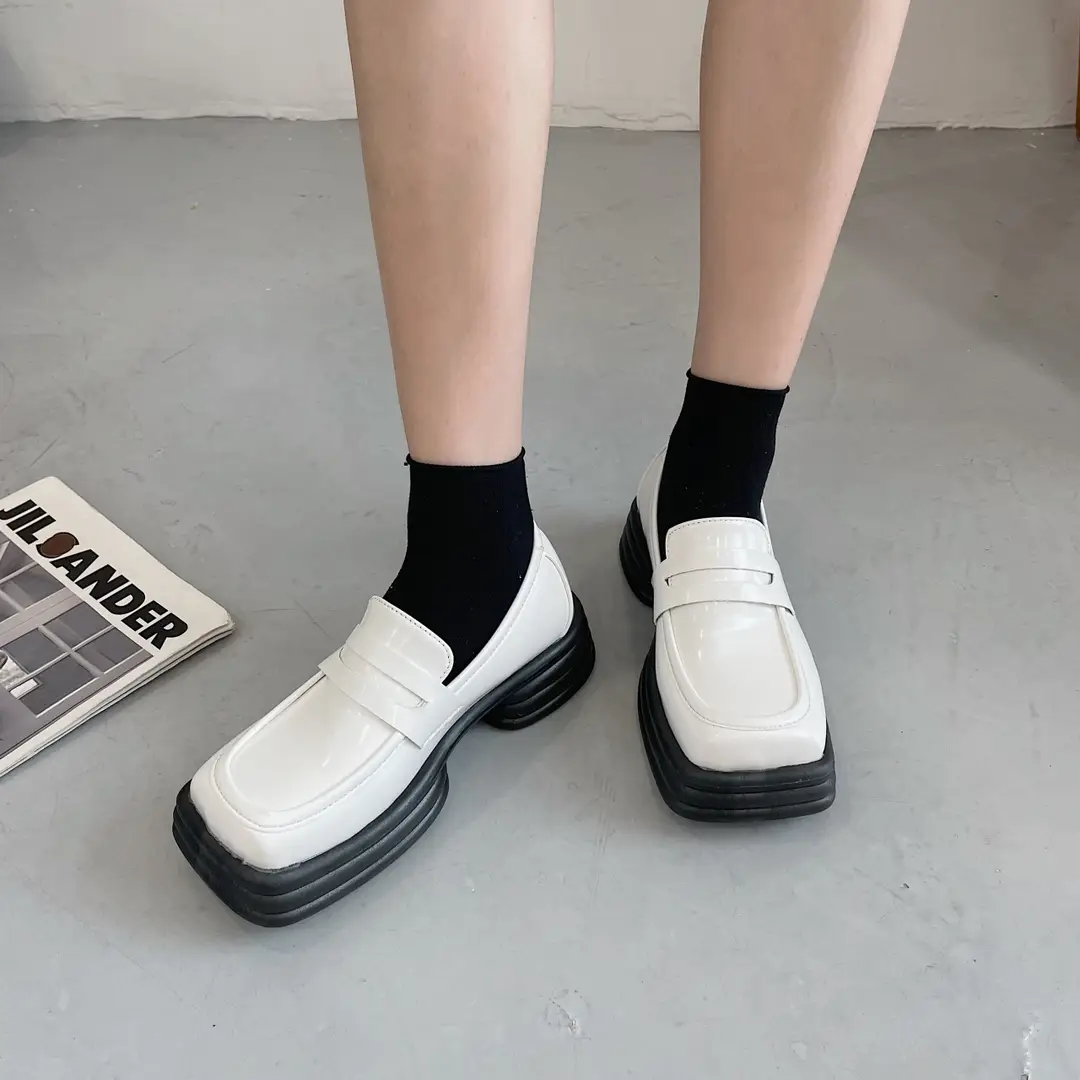 Japanese-Style Square-Toe Loafers for Women, Spring Platform Thick-Soled Leather Shoes, 2022 College Style Single Shoes, Trendy Retro Style - Image 4