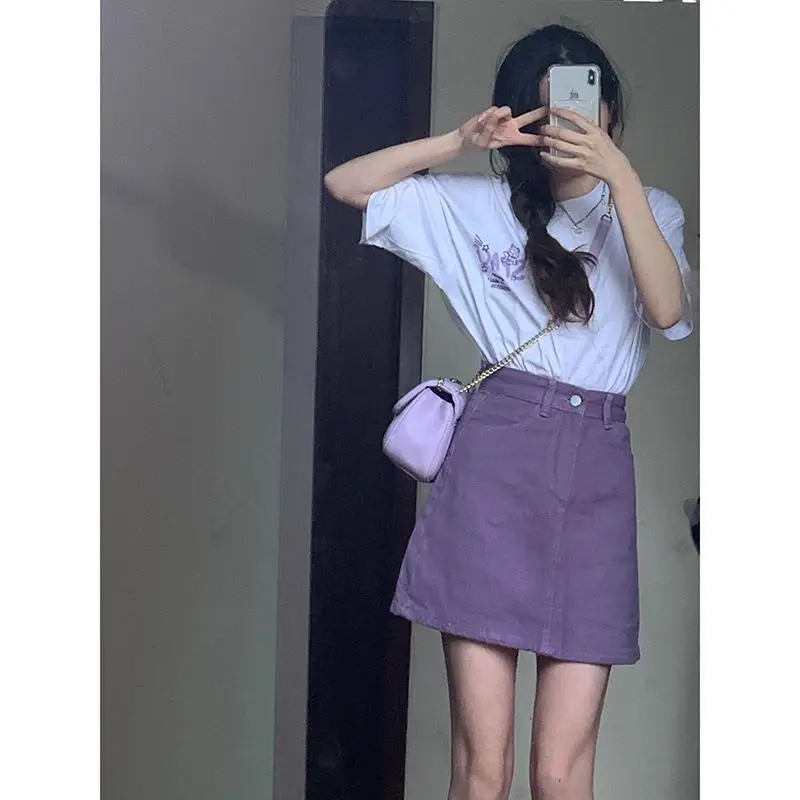 Vintage Purple Denim Hip Skirt Women Summer - Image 2