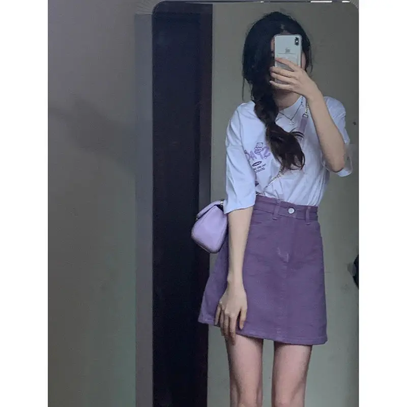 Vintage Purple Denim Hip Skirt Women Summer - Image 3