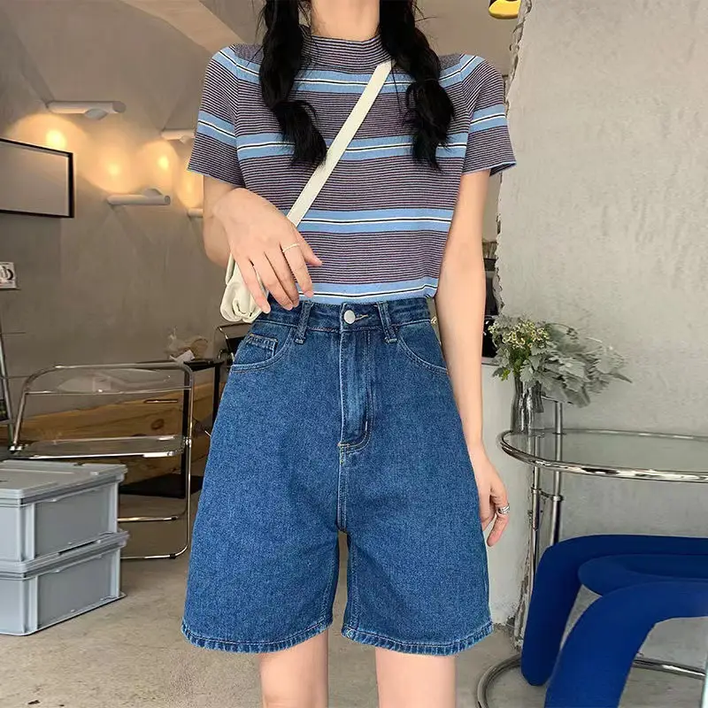 Women Denim Shorts High Waist Light Blue 2025 - Image 4