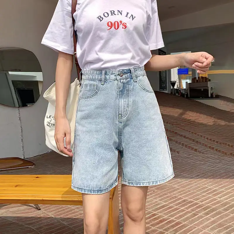 Women Denim Shorts High Waist Light Blue 2025 - Image 5