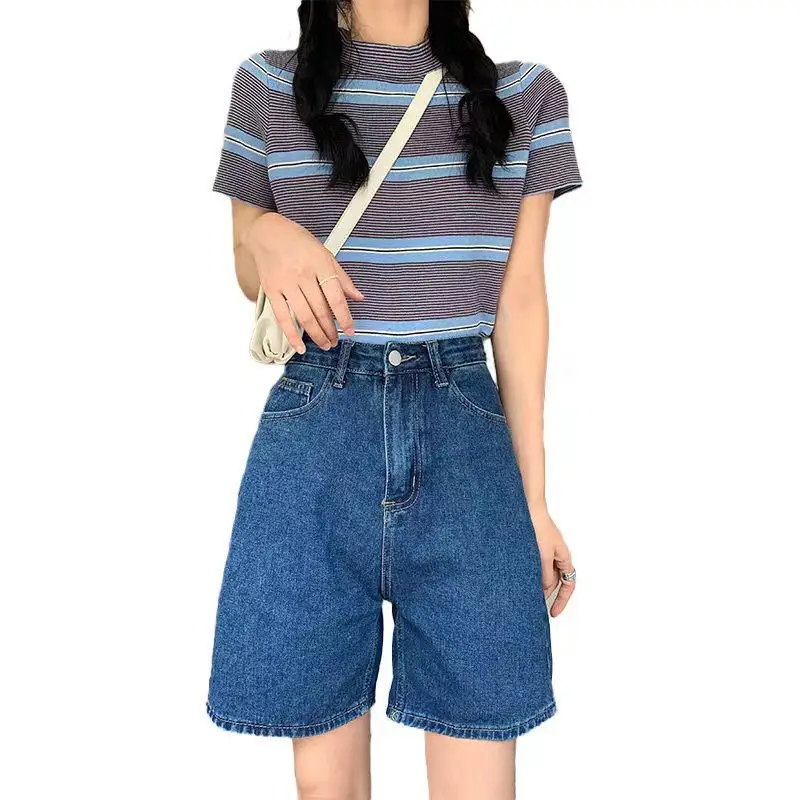 Women Denim Shorts High Waist Light Blue 2025 - Image 6