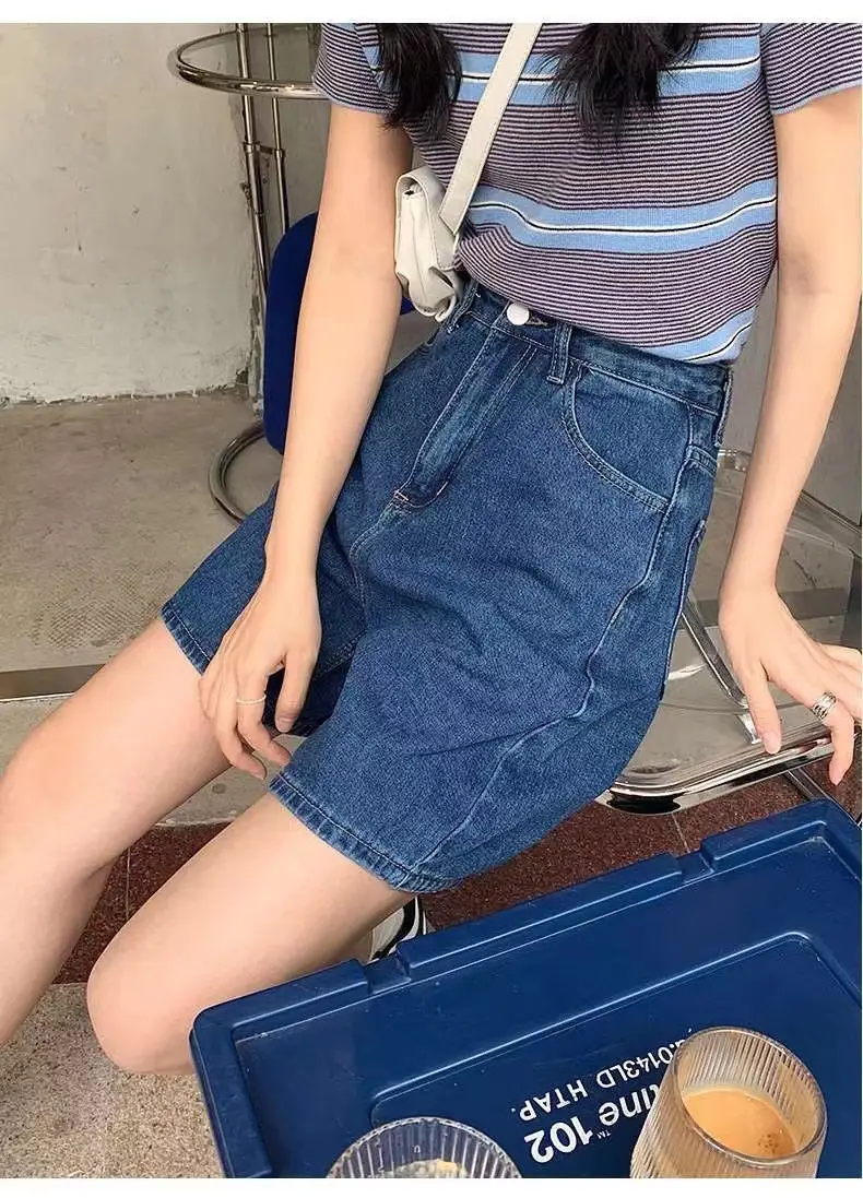 Women Denim Shorts High Waist Light Blue 2025 — feature 17
