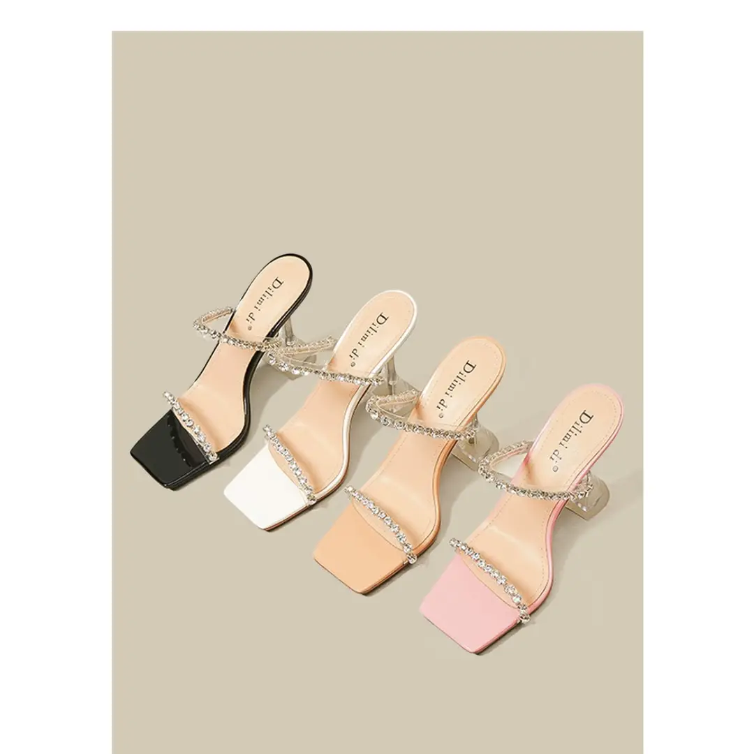 Transparent High Heels women's summer 2023 New Fashion Net red stiletto heel strap sandals outdoor rhinestone sandals - Image 11