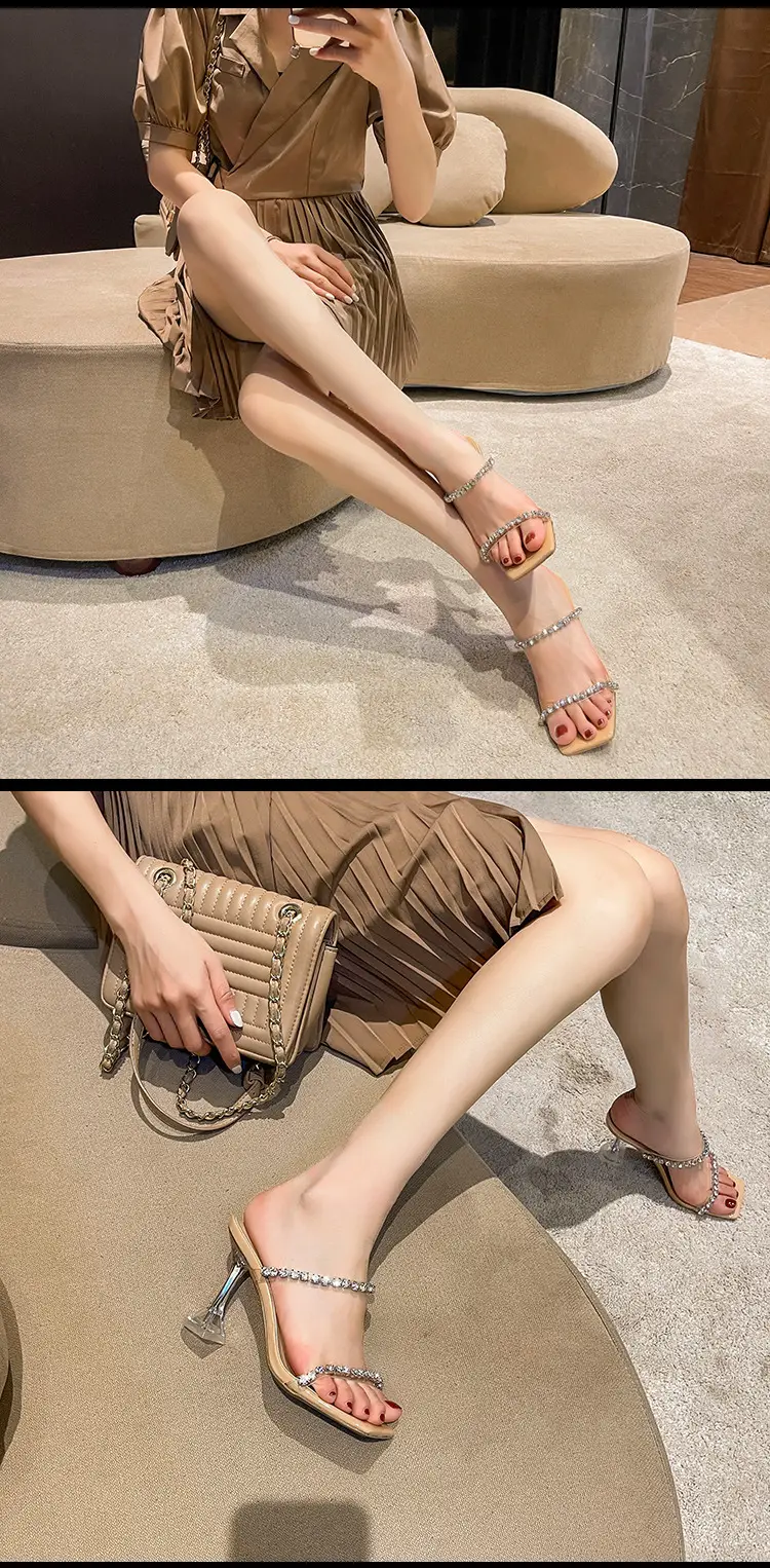 Transparent High Heels women's summer 2023 New Fashion Net red stiletto heel strap sandals outdoor rhinestone sandals — feature 13