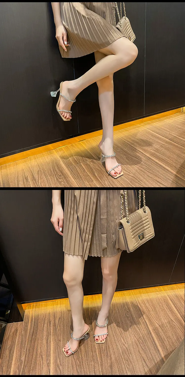 Transparent High Heels women's summer 2023 New Fashion Net red stiletto heel strap sandals outdoor rhinestone sandals — feature 14