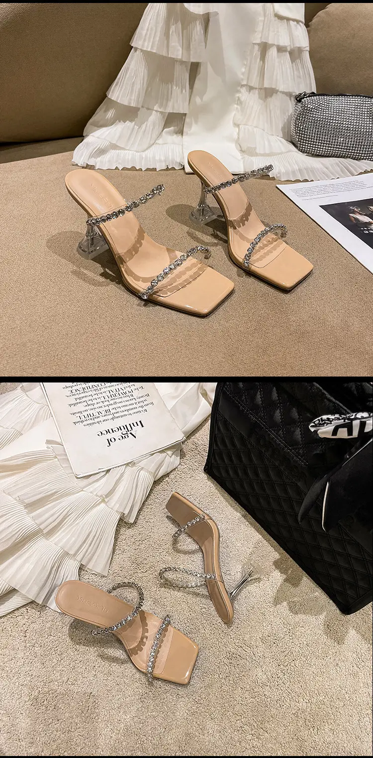 Transparent High Heels women's summer 2023 New Fashion Net red stiletto heel strap sandals outdoor rhinestone sandals — feature 16