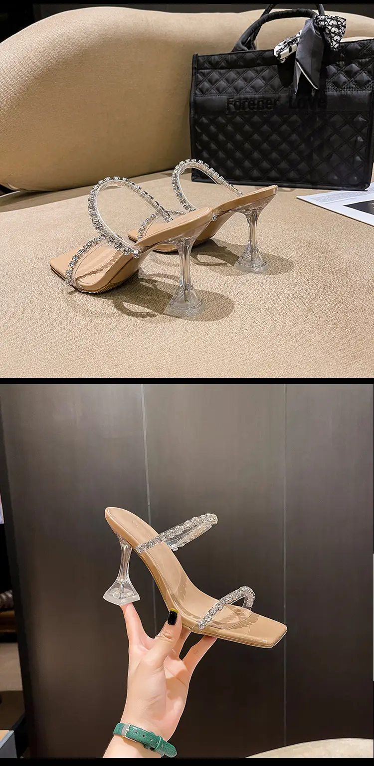 Transparent High Heels women's summer 2023 New Fashion Net red stiletto heel strap sandals outdoor rhinestone sandals — feature 17