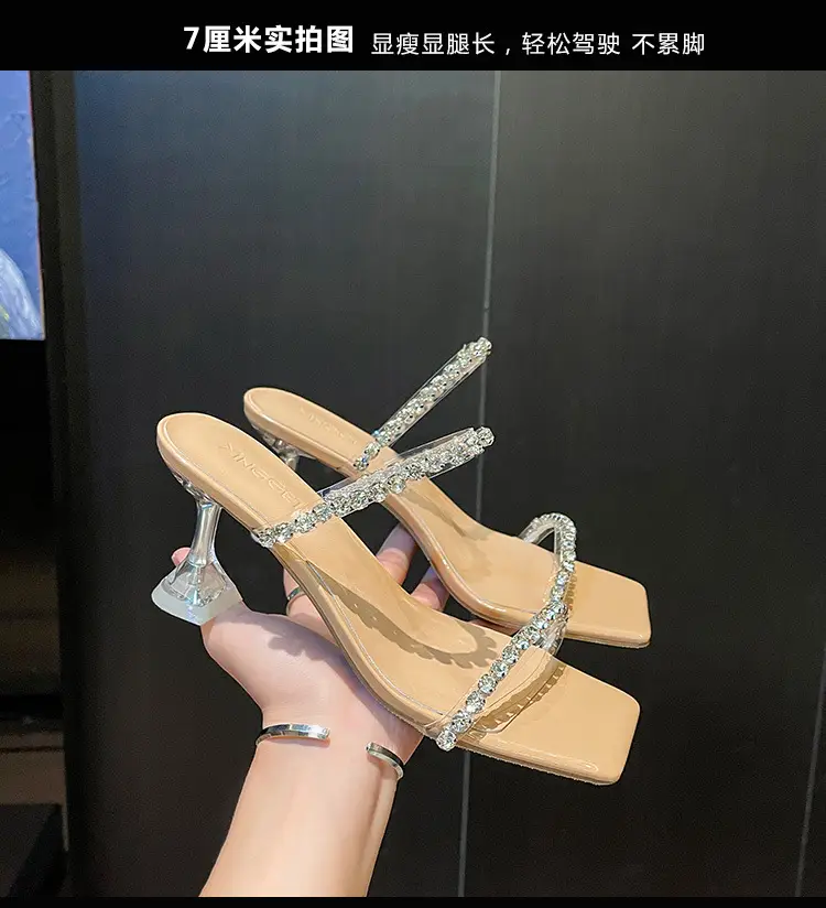 Transparent High Heels women's summer 2023 New Fashion Net red stiletto heel strap sandals outdoor rhinestone sandals — feature 18