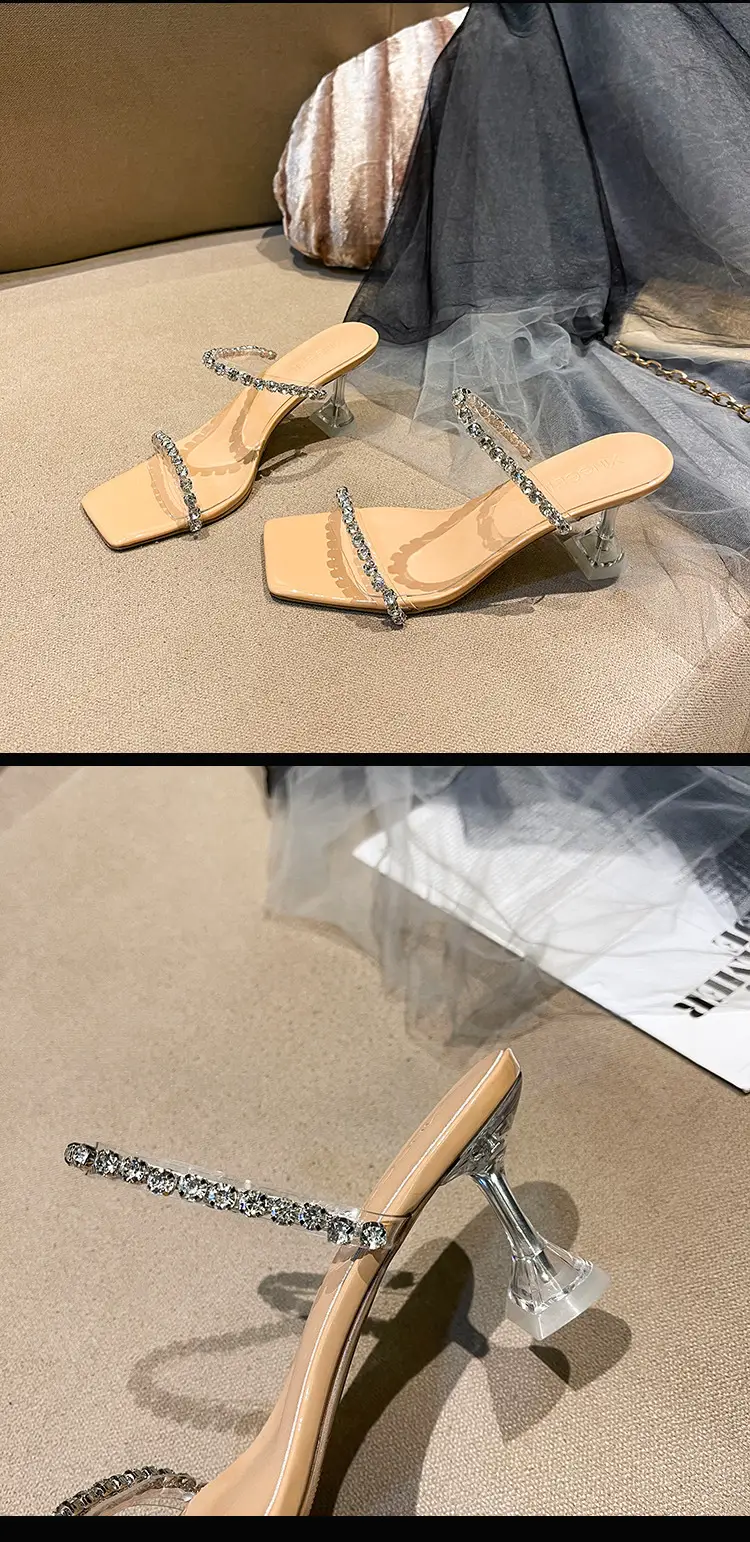 Transparent High Heels women's summer 2023 New Fashion Net red stiletto heel strap sandals outdoor rhinestone sandals — feature 19