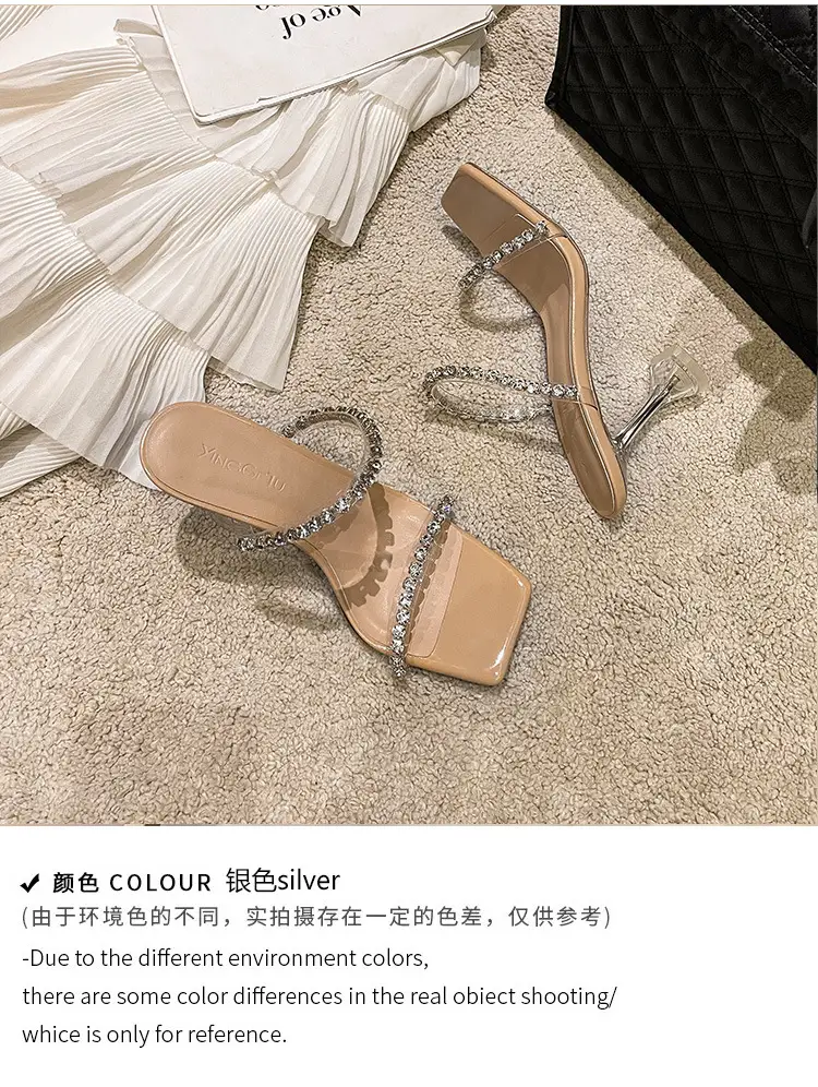 Transparent High Heels women's summer 2023 New Fashion Net red stiletto heel strap sandals outdoor rhinestone sandals — feature 2