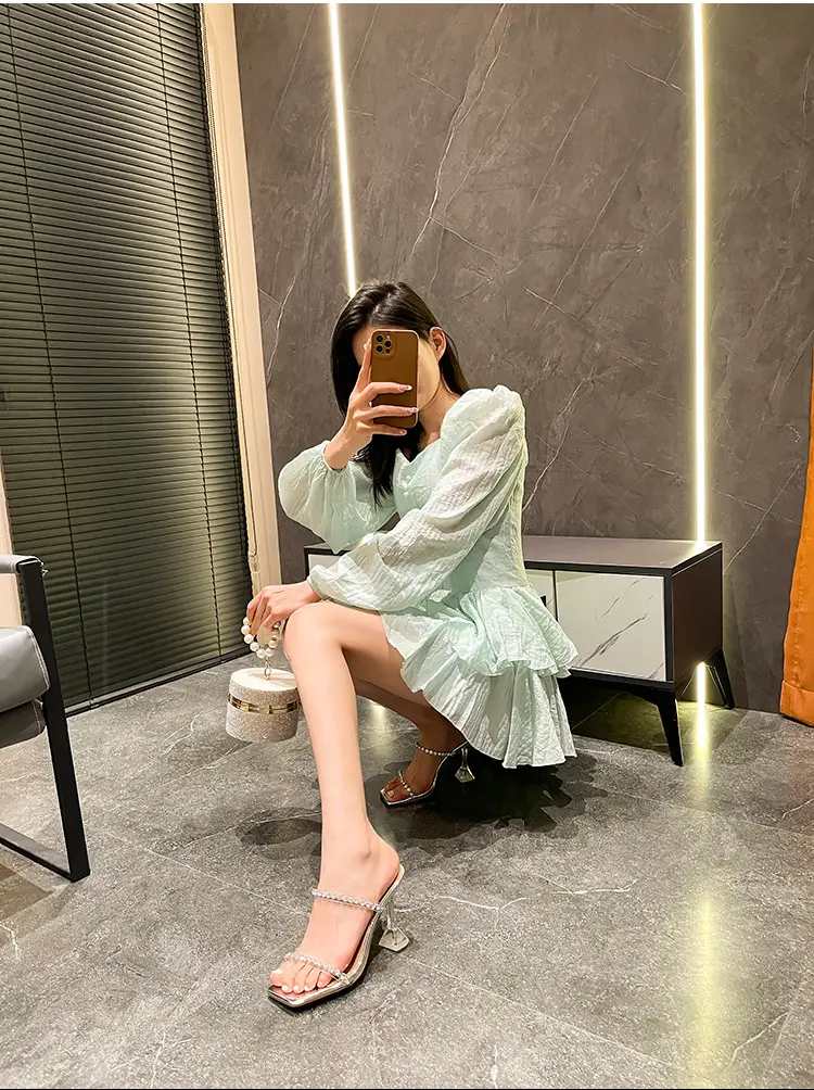 Transparent High Heels women's summer 2023 New Fashion Net red stiletto heel strap sandals outdoor rhinestone sandals — feature 3