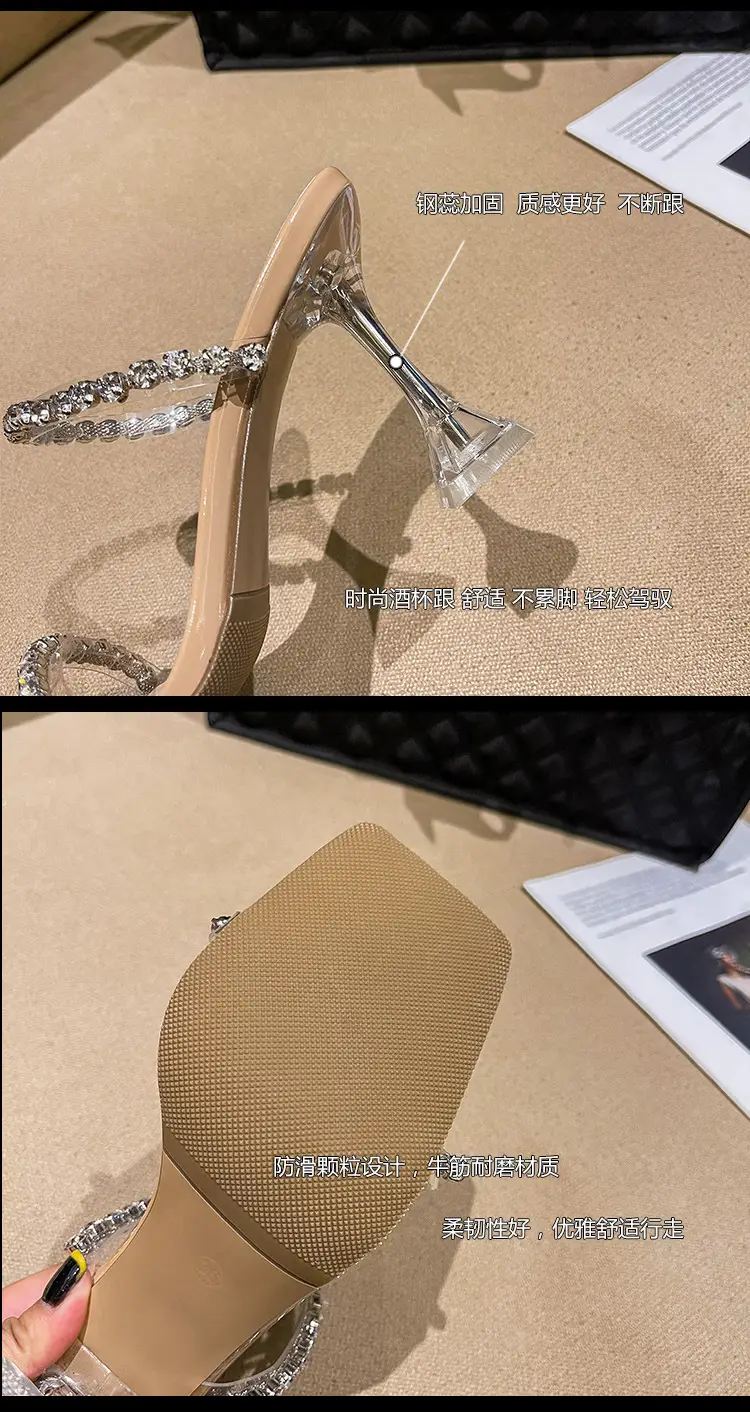 Transparent High Heels women's summer 2023 New Fashion Net red stiletto heel strap sandals outdoor rhinestone sandals — feature 6