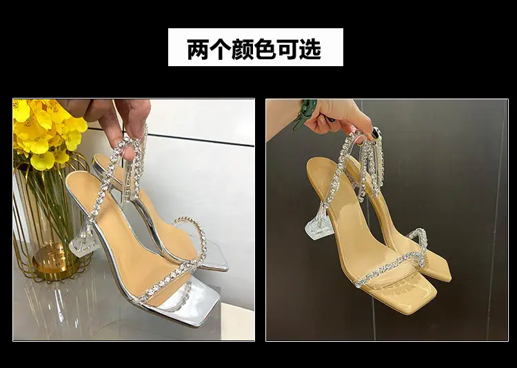 Transparent High Heels women's summer 2023 New Fashion Net red stiletto heel strap sandals outdoor rhinestone sandals — feature 8