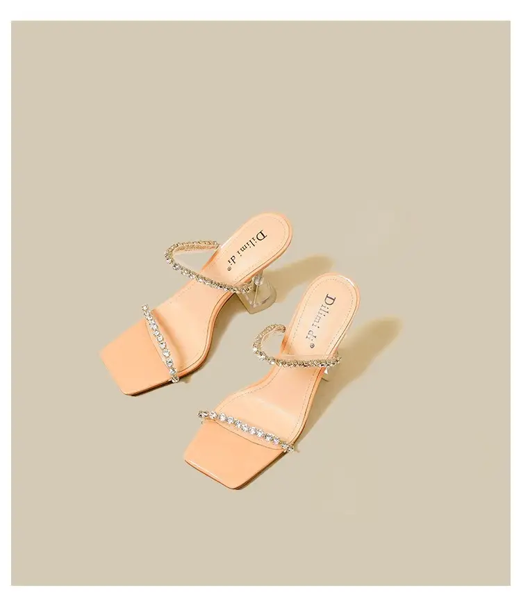 Transparent High Heels women's summer 2023 New Fashion Net red stiletto heel strap sandals outdoor rhinestone sandals - Image 2