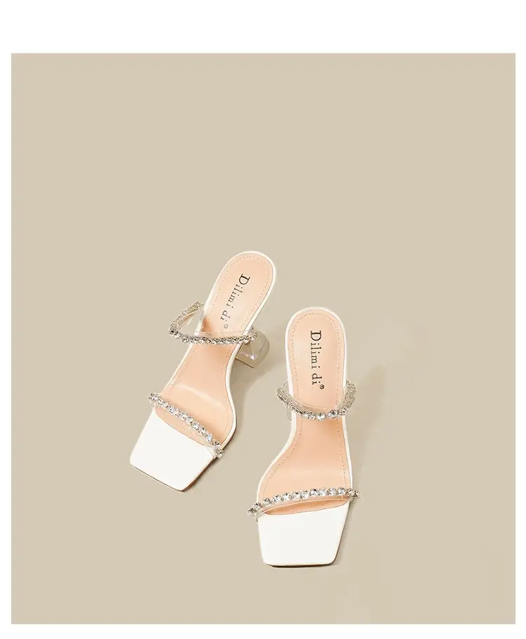 Transparent High Heels women's summer 2023 New Fashion Net red stiletto heel strap sandals outdoor rhinestone sandals - Image 5