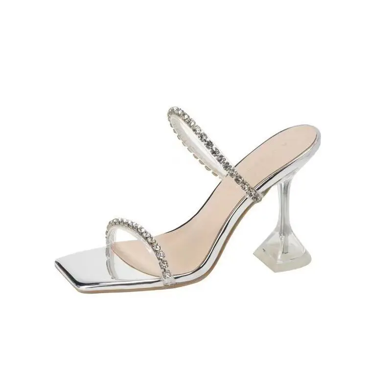 Transparent High Heels women's summer 2023 New Fashion Net red stiletto heel strap sandals outdoor rhinestone sandals - Image 7