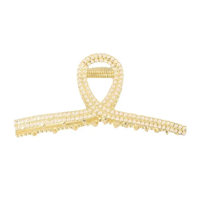Diamond-Embedded Pearl Hairpin with Shark Clip Grip