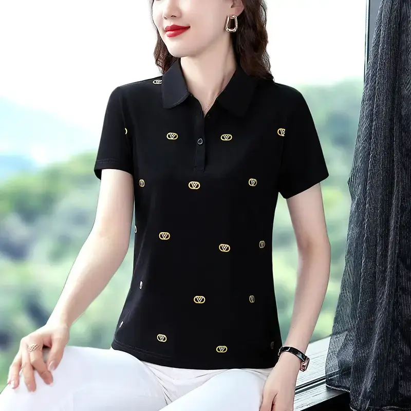 Women Printed Polo Shirt Green 2022 New - Image 8