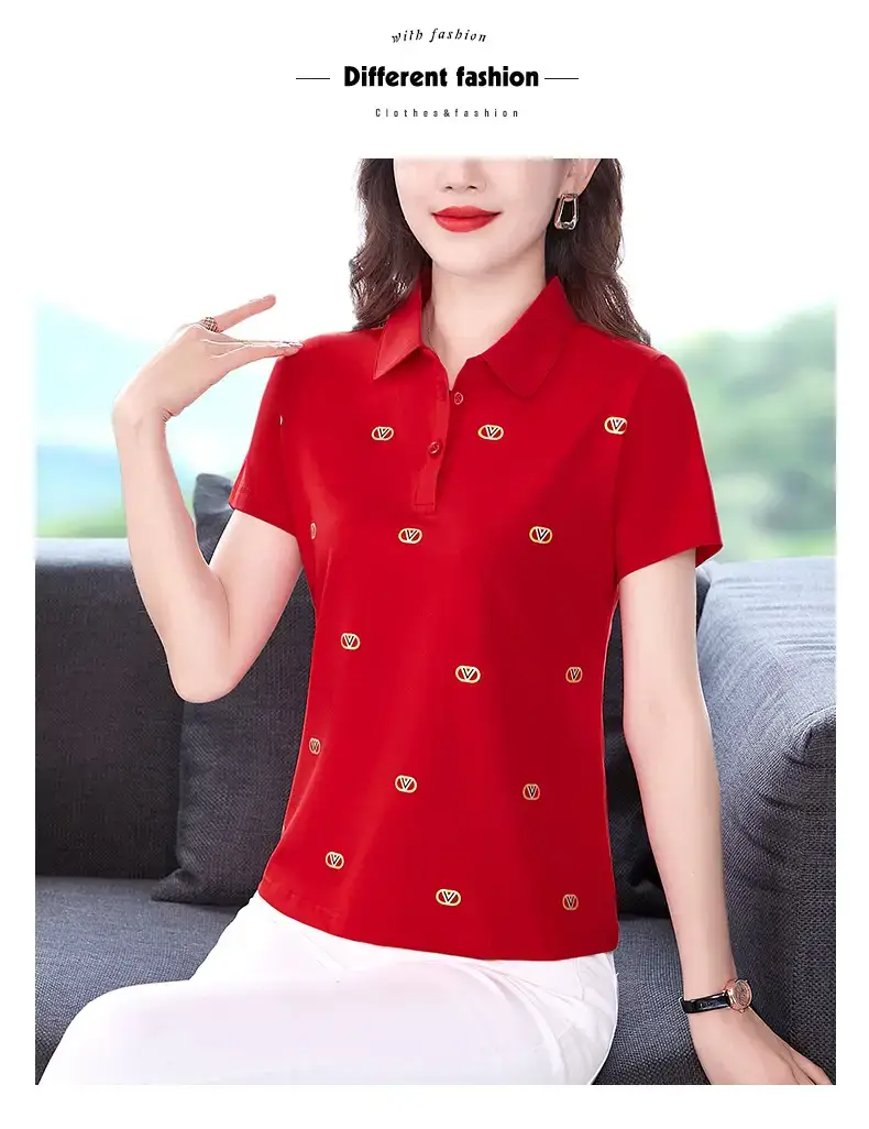 Women Printed Polo Shirt Green 2022 New — feature 11