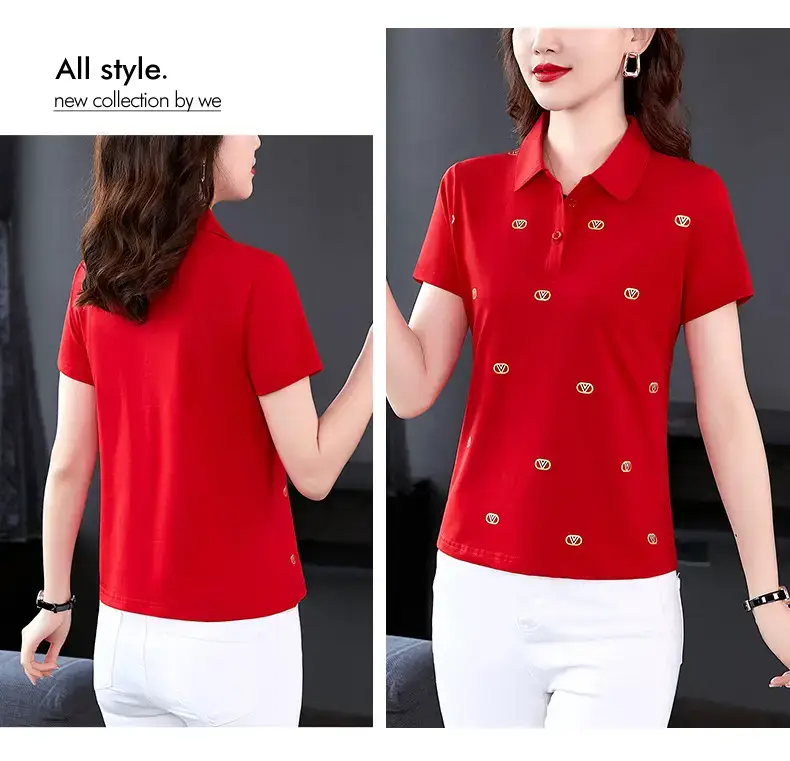 Women Printed Polo Shirt Green 2022 New — feature 12