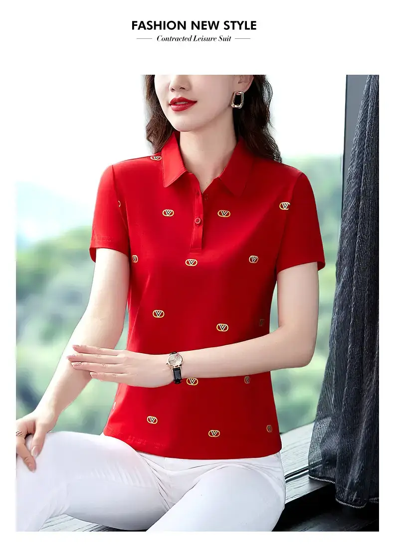 Women Printed Polo Shirt Green 2022 New — feature 13