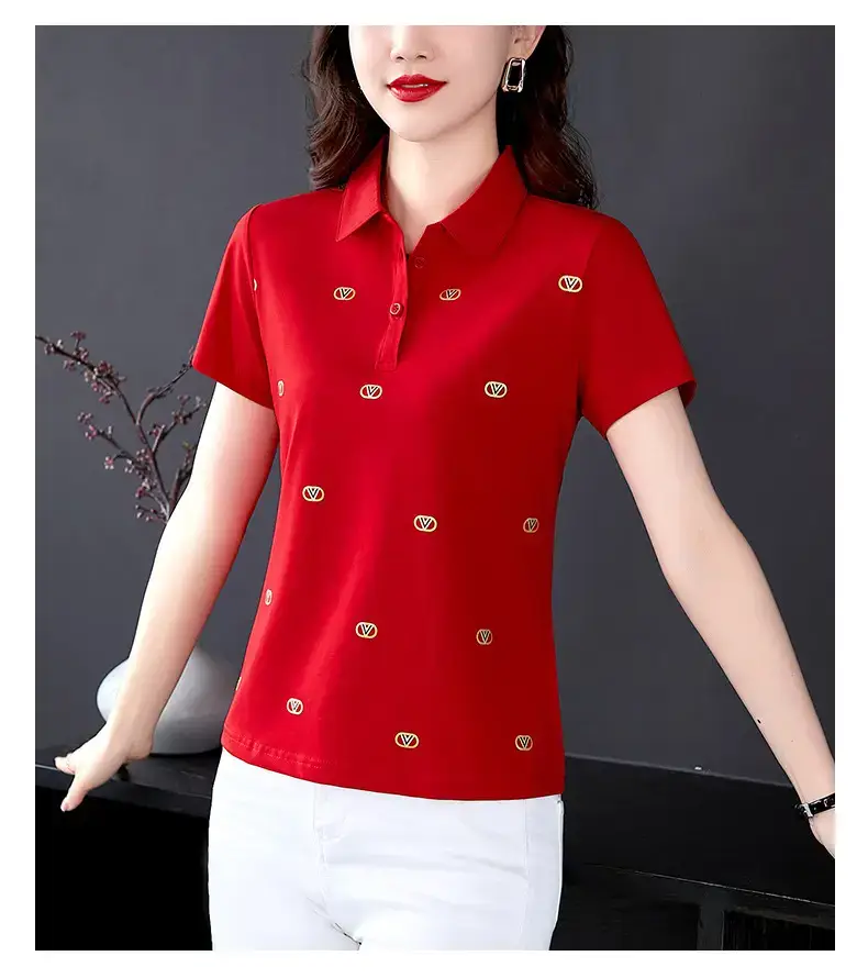 Women Printed Polo Shirt Green 2022 New — feature 14