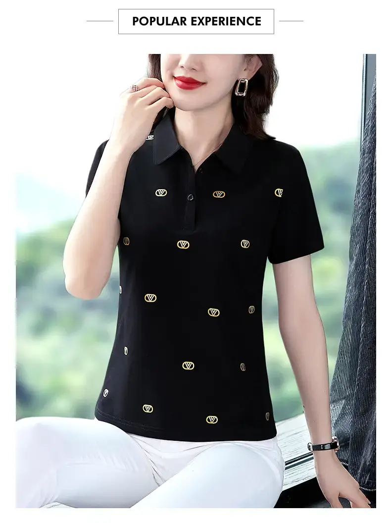 Women Printed Polo Shirt Green 2022 New — feature 15