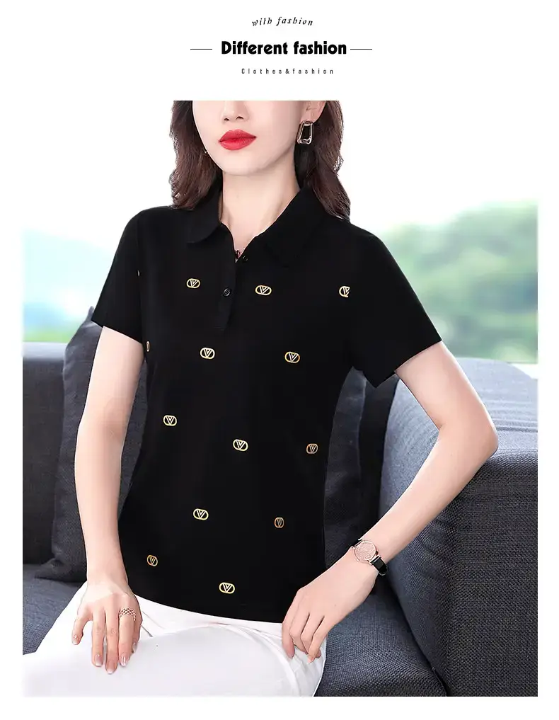 Women Printed Polo Shirt Green 2022 New — feature 16