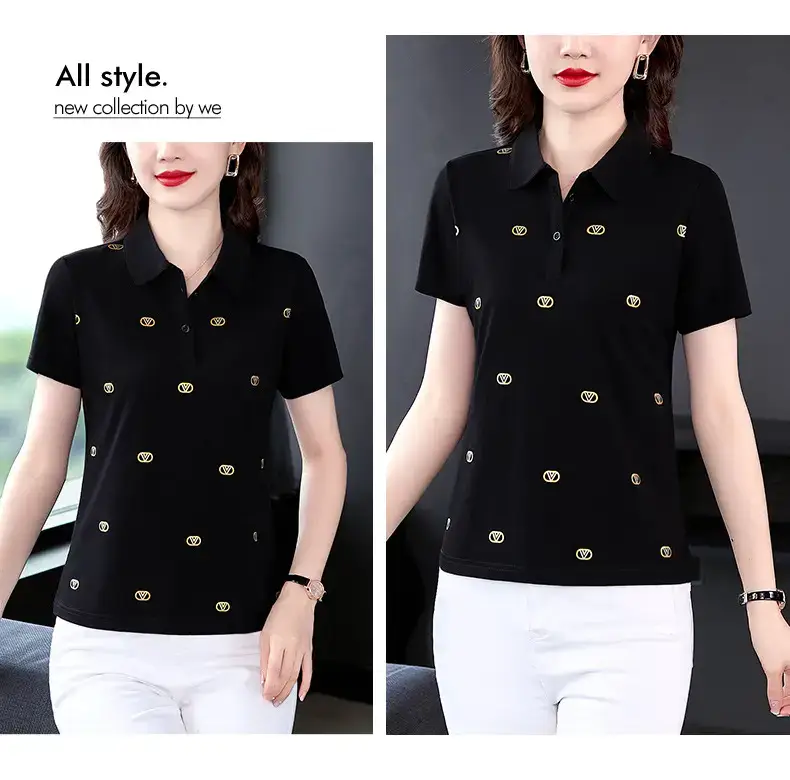 Women Printed Polo Shirt Green 2022 New — feature 17