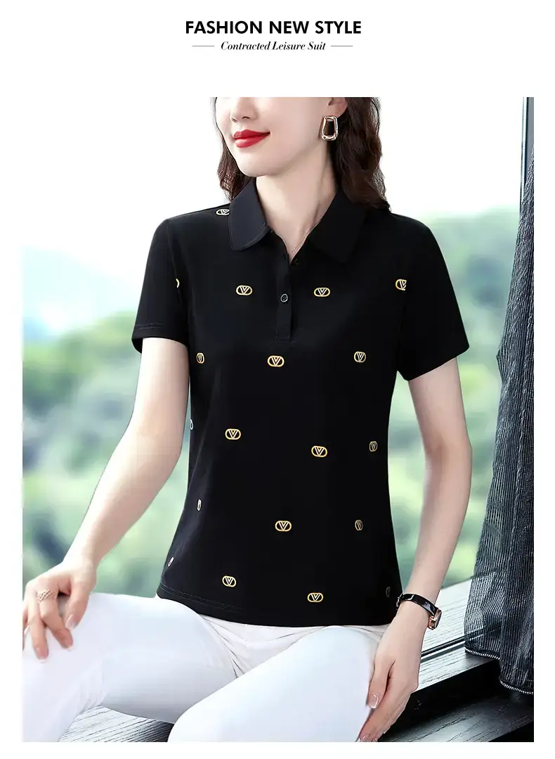 Women Printed Polo Shirt Green 2022 New — feature 18