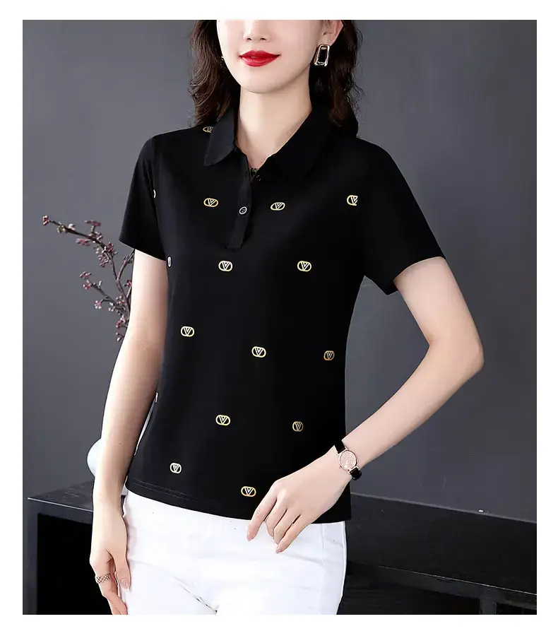 Women Printed Polo Shirt Green 2022 New — feature 19