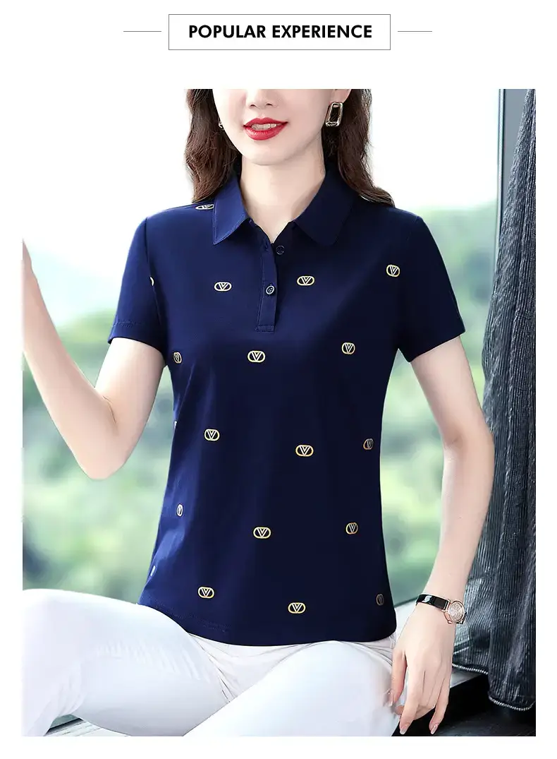 Women Printed Polo Shirt Green 2022 New — feature 20
