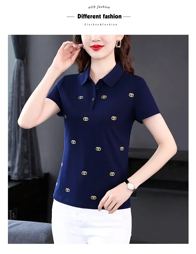 Women Printed Polo Shirt Green 2022 New — feature 21