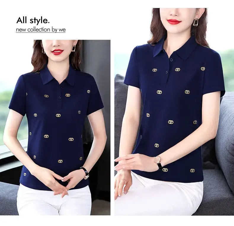 Women Printed Polo Shirt Green 2022 New — feature 22