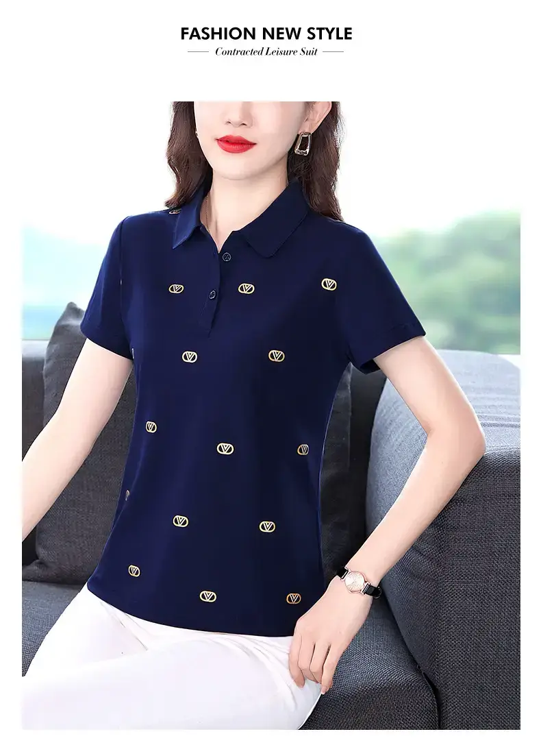 Women Printed Polo Shirt Green 2022 New — feature 23