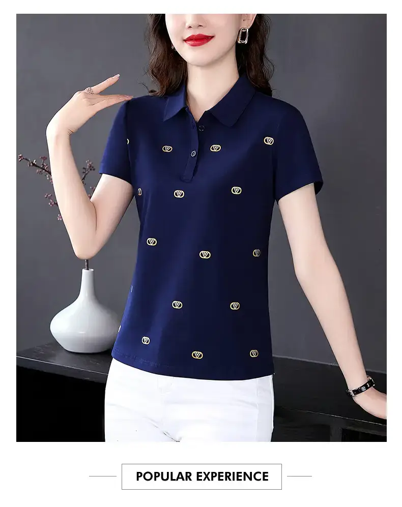 Women Printed Polo Shirt Green 2022 New — feature 24
