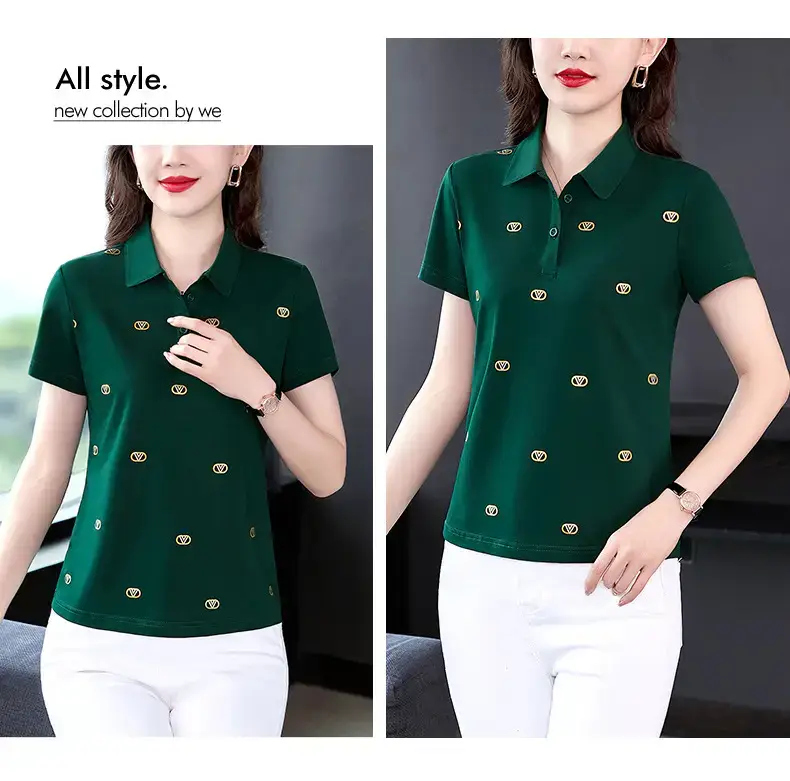 Women Printed Polo Shirt Green 2022 New — feature 27